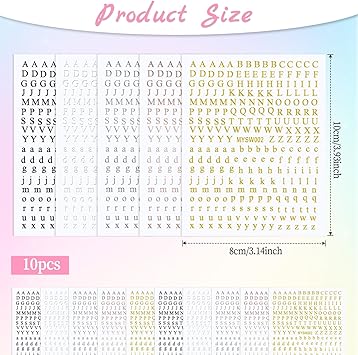 Hariendny 10 Sheets Glitter English Alphabet Decals Letter Art Stickers SelfAdhesive Small Letter Design Stickers for DIY Nail Decoration 5 Colors - Image 2