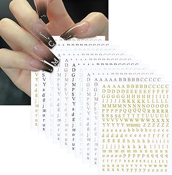 Hariendny 10 Sheets Glitter English Alphabet Decals Letter Art Stickers SelfAdhesive Small Letter Design Stickers for DIY Nail Decoration 5 Colors - Image 5