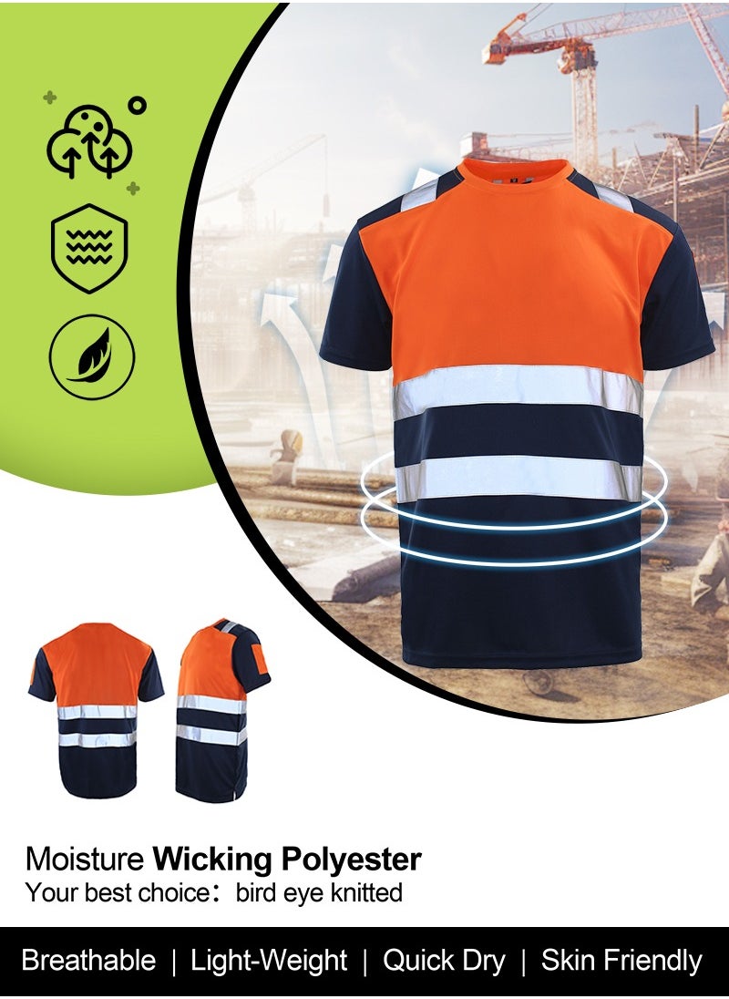 Zuolaya - Safety Shirts for Men Reflective High Visibility Quick Dry Short Sleeve Construction Work T Shirts Orange/Black - Image 1