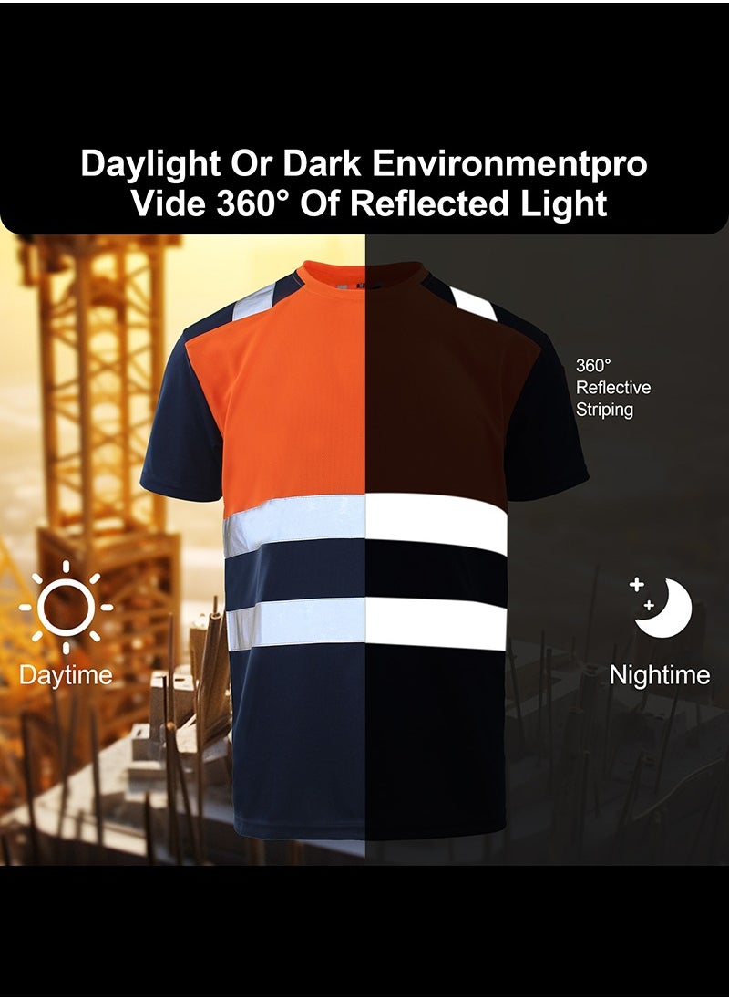 Zuolaya - Safety Shirts for Men Reflective High Visibility Quick Dry Short Sleeve Construction Work T Shirts Orange/Black - Image 1