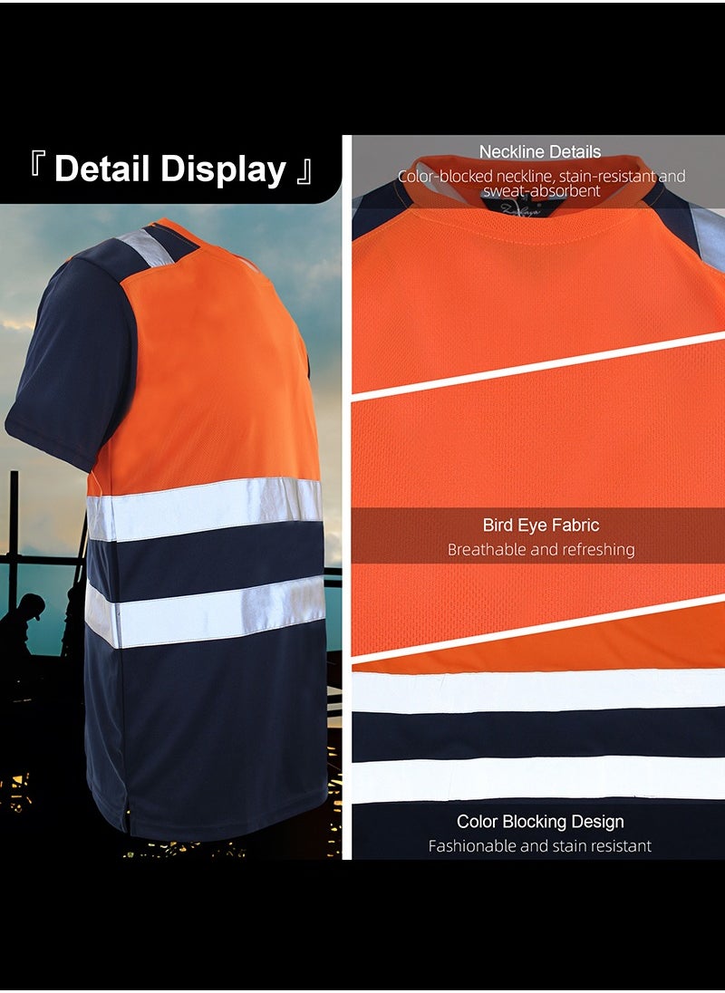 Zuolaya - Safety Shirts for Men Reflective High Visibility Quick Dry Short Sleeve Construction Work T Shirts Orange/Black - Image 1