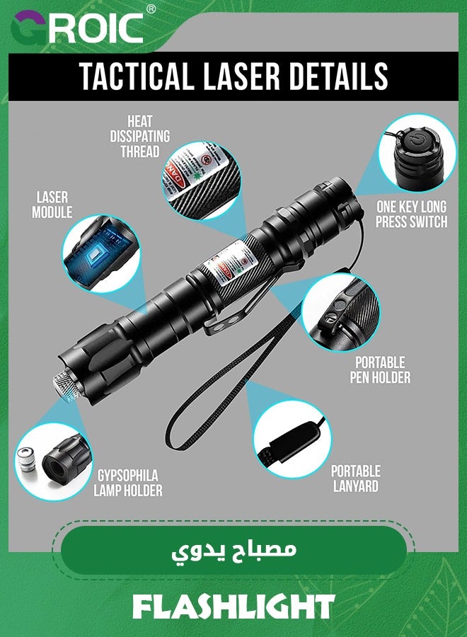 GROIC مصابيح فلاش طويلة المدى، مصابيح فلاش مؤشّرة، شدة إضاءة عالية، مصباح فلاش مدمج وقابل لإعادة الشحن، مؤشّر محمول للتخييم والمشي في الهواء الطلق والطوارئ - Image 2