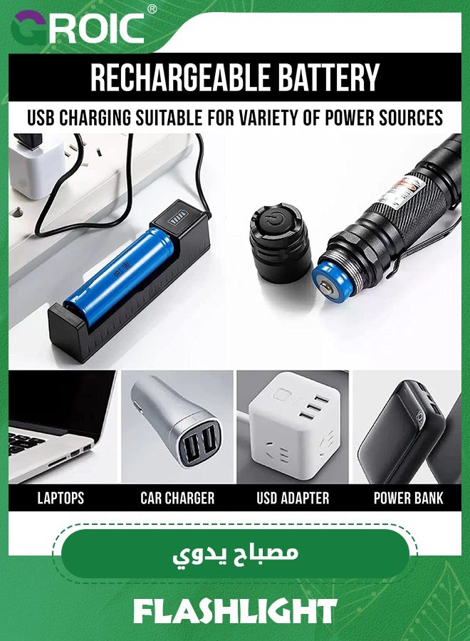 GROIC مصابيح فلاش طويلة المدى، مصابيح فلاش مؤشّرة، شدة إضاءة عالية، مصباح فلاش مدمج وقابل لإعادة الشحن، مؤشّر محمول للتخييم والمشي في الهواء الطلق والطوارئ - Image 5