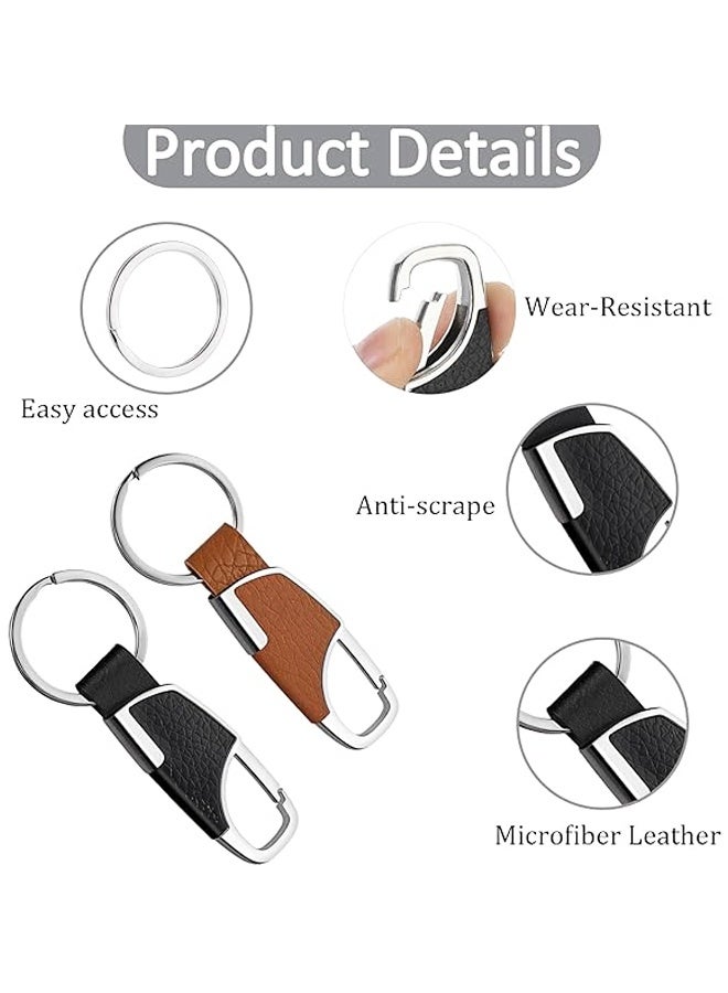 2PCS Stainless Steel Key Chain,Heavy Duty PU Leather Keychains with Key Ring Key Holder Organizer for Men Women - Image 3