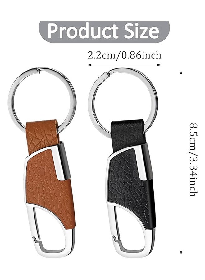 2PCS Stainless Steel Key Chain,Heavy Duty PU Leather Keychains with Key Ring Key Holder Organizer for Men Women - Image 2