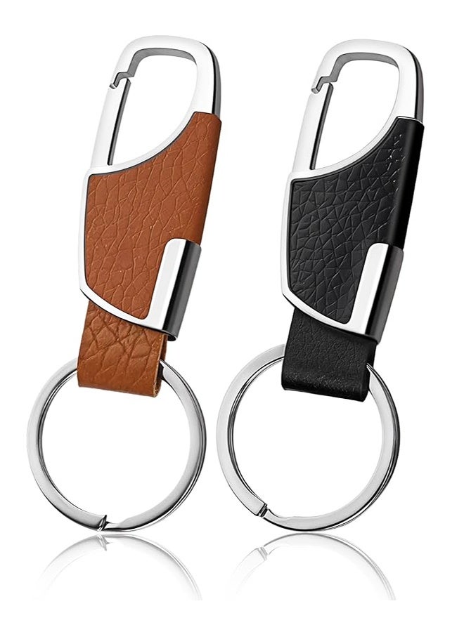 2PCS Stainless Steel Key Chain,Heavy Duty PU Leather Keychains with Key Ring Key Holder Organizer for Men Women - Image 1