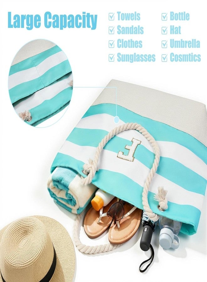Vavabox Initial Beach Tote Bag for Women, Water-resistant Foldable Travel Beach Bag, Birthday Gifts for Women Mom (G, Blue) - Image 5