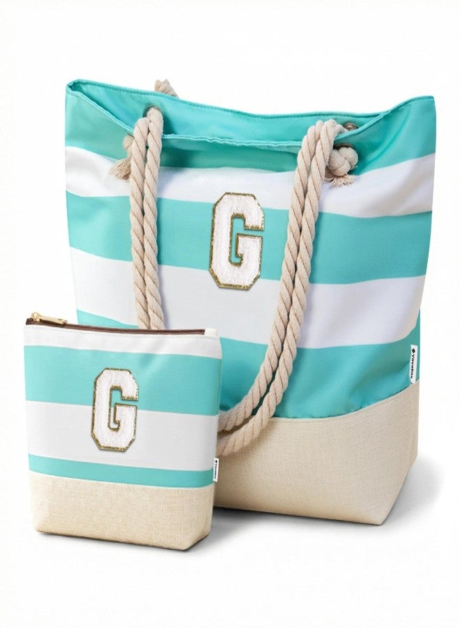 Vavabox Initial Beach Tote Bag for Women, Water-resistant Foldable Travel Beach Bag, Birthday Gifts for Women Mom (G, Blue) - Image 1