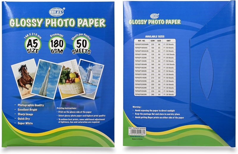 FIS Glossy Photo Paper, A5 Size (148x210mm), 180gsm, 50 Sheets - Quick Dry and Photographic Quality - Image 4