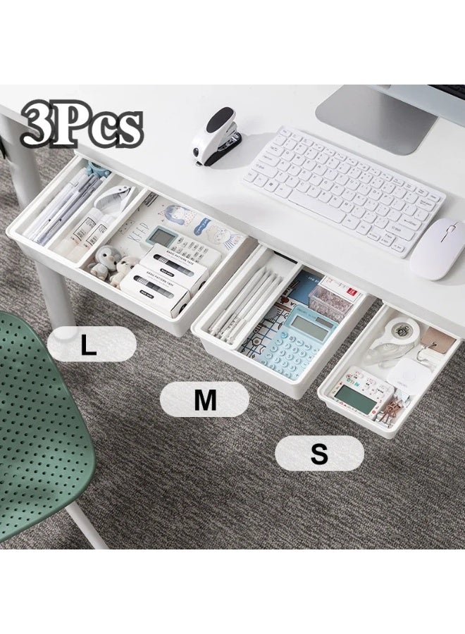 3-Piece Hidden Self-Adhesive Plastic Under-Desk Storage Drawers for Stationery and Cosmetics - Image 3