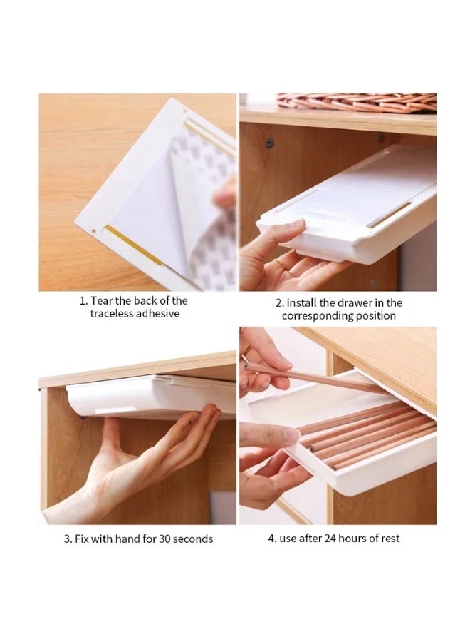 3-Piece Hidden Self-Adhesive Plastic Under-Desk Storage Drawers for Stationery and Cosmetics - Image 4