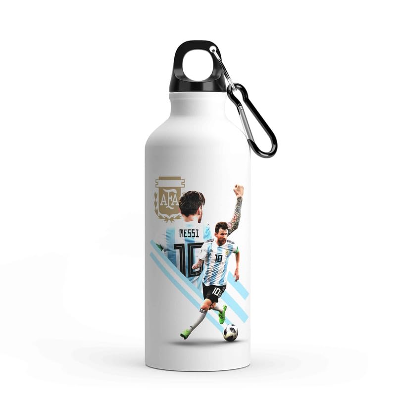 RON Brando Messi 10 Print Sports Water Aluminum Bottle for FridgeSchoolOutdoorGymHomeOfficeFor Girls Brother Sister Friends Adults Use White Color Sipper Cap 600ml