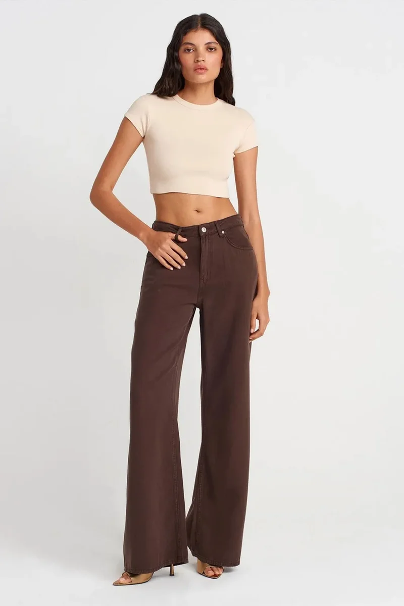 Dilvin Beige Natural DILVIN Women's Slim Fit Crop Crew Neck T-Shirt for Women | Best Price UAE