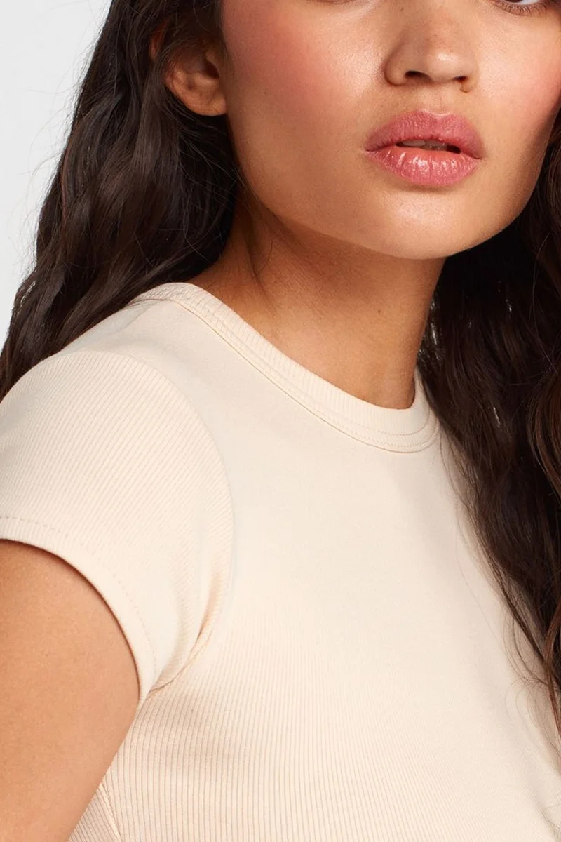Dilvin Beige Natural DILVIN Women's Slim Fit Crop Crew Neck T-Shirt for Women | Best Price UAE