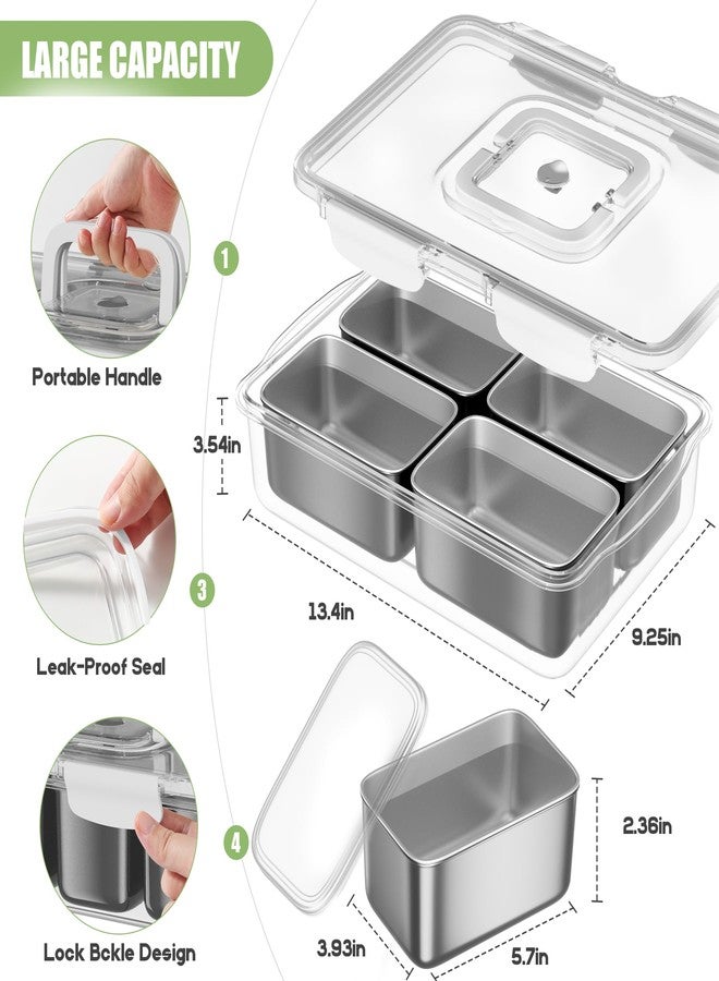 DAOTENGQL Stainless Steel Snackle Box, 4 Compartment Divided Serving Tray with Lid & Handle, Portable BPA-Free Snack Box for Fruits, Nuts & Veggies, Keep Food Fresh & Organized, Ideal for Travel,Picnic & Beach - Image 2