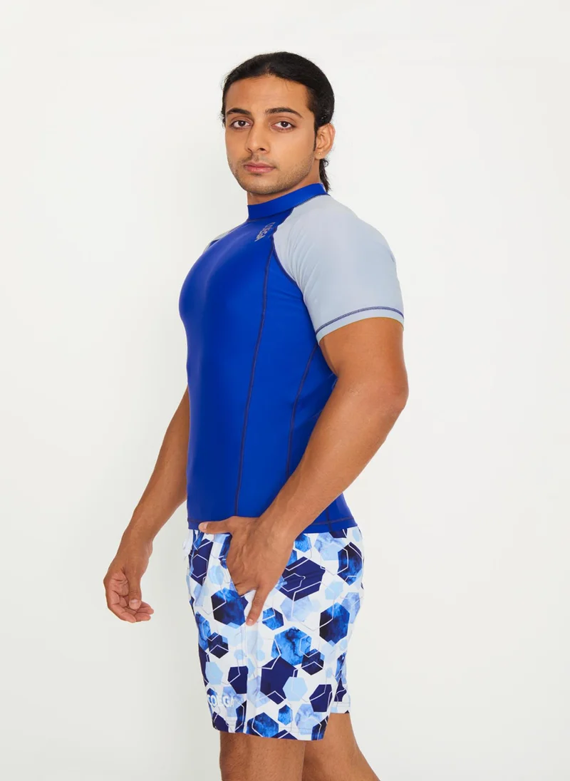 COEGA SUNWEAR COEGA Mens Rashguard Short Sleeve - Navy Watercolour Hexagons