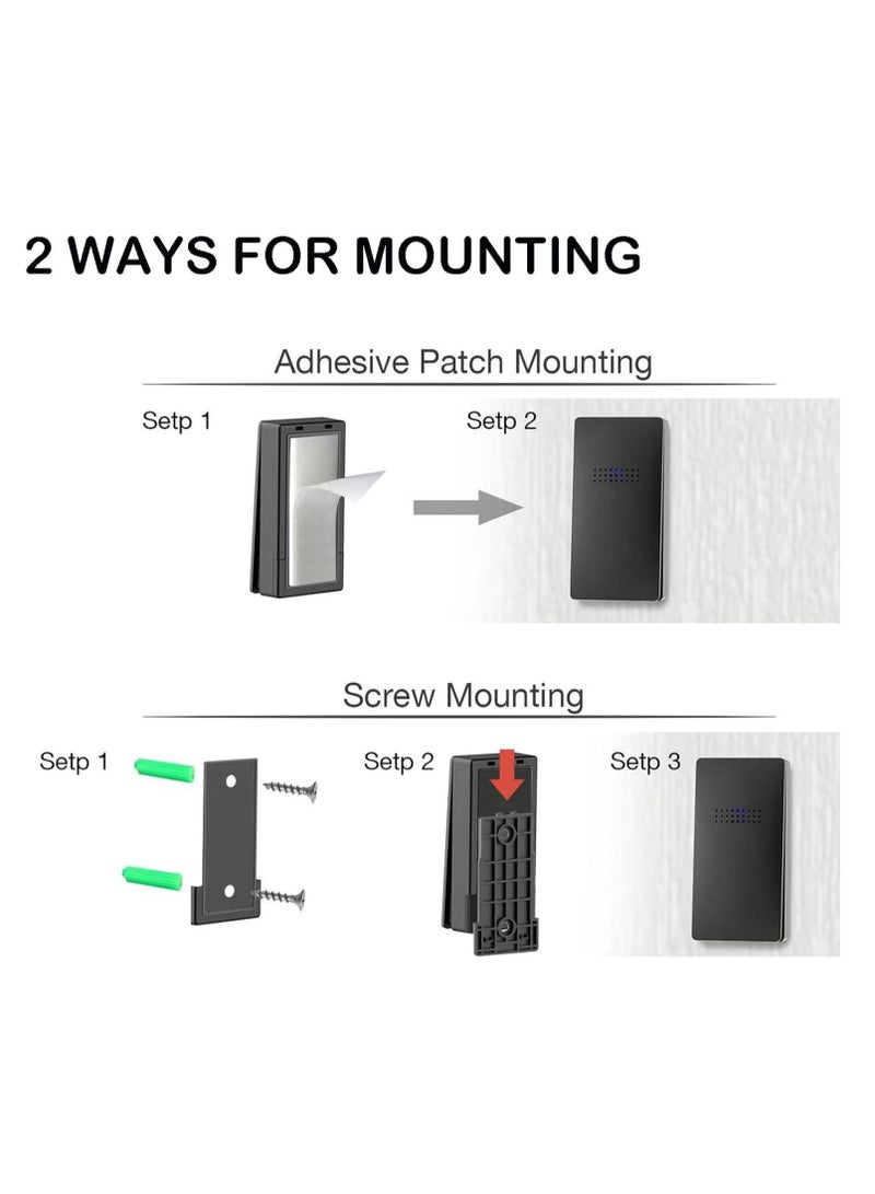 Wireless Doorbell, Elevate Your Space with Smart Wireless Doorbell - Self-Powered, Thermometer, 38 Chimes, Cordless Design - Perfect for Home, Classroom, Office (One/two Black) - Image 2