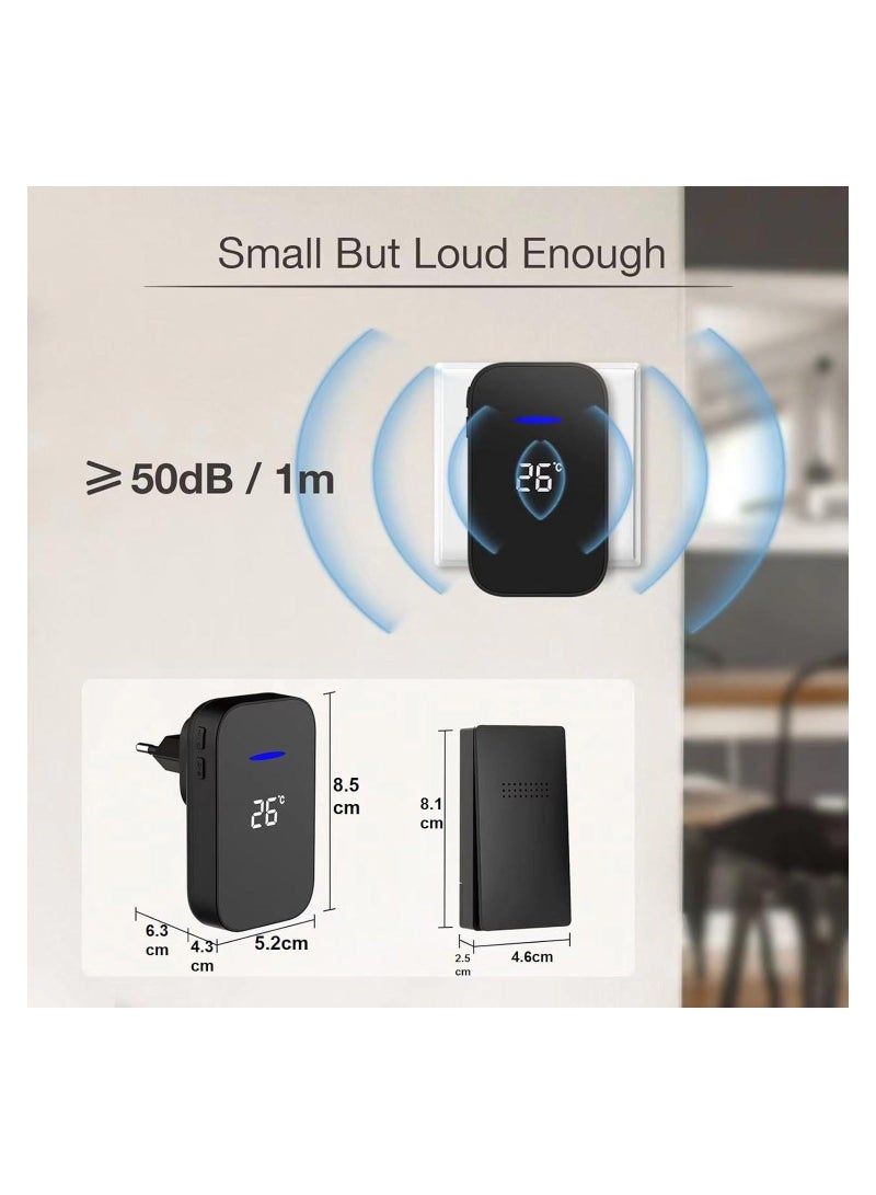 Wireless Doorbell, Elevate Your Space with Smart Wireless Doorbell - Self-Powered, Thermometer, 38 Chimes, Cordless Design - Perfect for Home, Classroom, Office (One/two Black) - Image 3