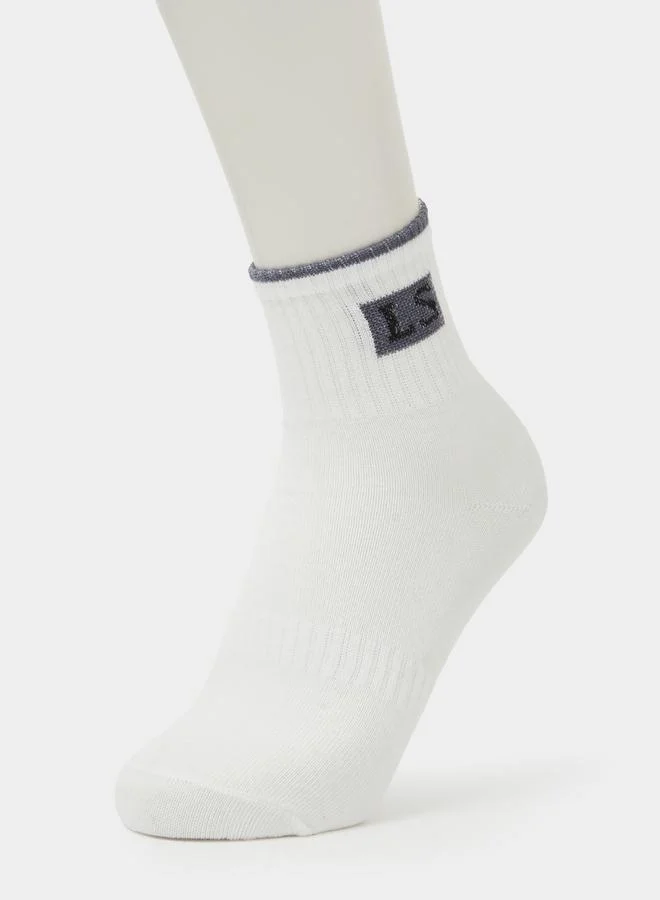Styli Pack of 5 - White Embroidered Detail Ribbed Cuff Crew Socks