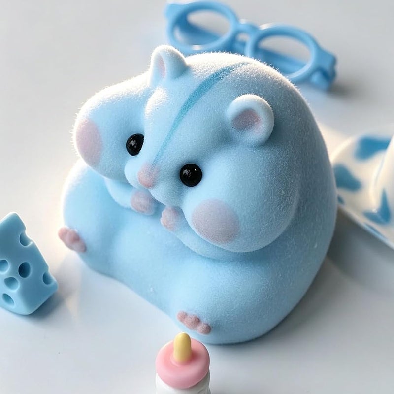 Handmade Taba Squishy Hamster Toy, Cute Squishy Hamster Fidget Toy, Realistic Hamster Toy, Soft Silicone Mochi Furry Toy, Stress Relief Gift for Adults & Kids, Sensory Anxiety Plushie (Blue) - Image 4