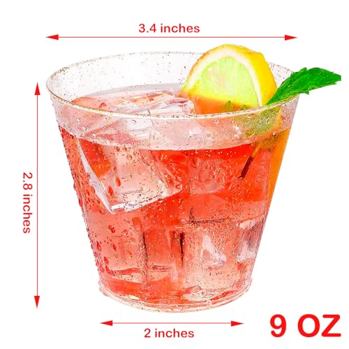 BHUCUTU 9oz Red Glitter Cups Disposable Wine Glasses Fancy Party Cups Clear Plastic Tumblers for Dessert, Drinking, Wedding, Party & Cocktail (25) - Image 2