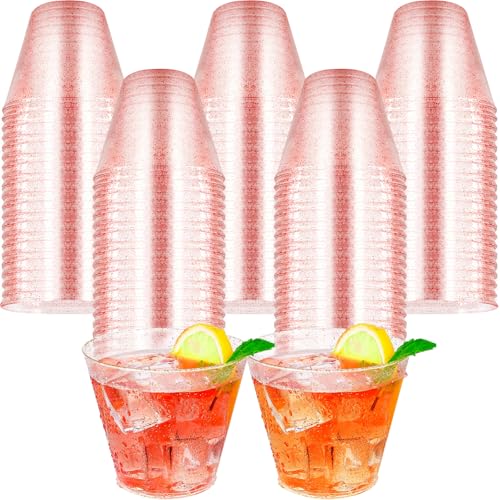 BHUCUTU 9oz Red Glitter Cups Disposable Wine Glasses Fancy Party Cups Clear Plastic Tumblers for Dessert, Drinking, Wedding, Party & Cocktail (25) - Image 1