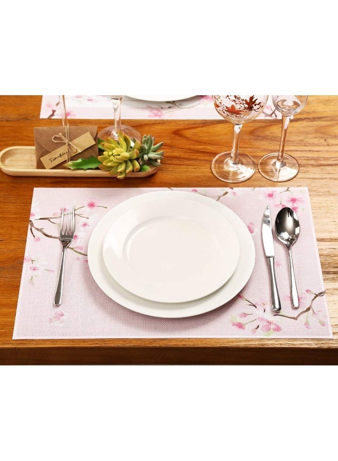 Topadorn Woven Vinyl Placemats Plastic Placemats Wipeable Washable Kitchen Dining Table Mat Outdoor Non Slip Heat Stain Resistant, Pink, Table Mats Set of 4 - Image 3