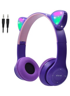 P47 Wireless Gaming Headset, Bluetooth 5.0 Cat Ear Headphones, Kids Headphones,LED Light Up Bluetooth Over Ear Headphones for Kids and Adults Wearing(Purple))  - Image 1