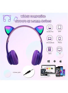 P47 Wireless Gaming Headset, Bluetooth 5.0 Cat Ear Headphones, Kids Headphones,LED Light Up Bluetooth Over Ear Headphones for Kids and Adults Wearing(Purple))  - Image 2