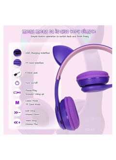 P47 Wireless Gaming Headset, Bluetooth 5.0 Cat Ear Headphones, Kids Headphones,LED Light Up Bluetooth Over Ear Headphones for Kids and Adults Wearing(Purple))  - Image 3