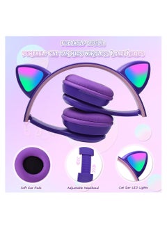 P47 Wireless Gaming Headset, Bluetooth 5.0 Cat Ear Headphones, Kids Headphones,LED Light Up Bluetooth Over Ear Headphones for Kids and Adults Wearing(Purple))  - Image 4
