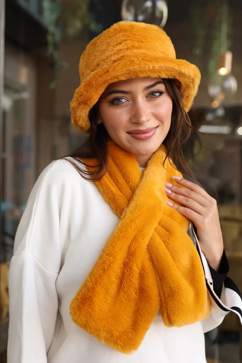 ريمسا مايو Remsa Swimwear Women Plush Scarf Neck Collar Scarf Rkb-01 Mustard
