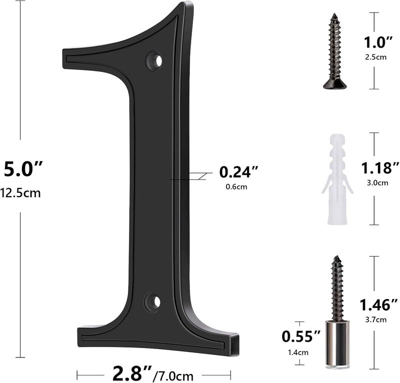 Emotionlite House Numbers 1, House Address Numbers, Black Large Modern House Numbers for Outside, Metal Mailbox Number, 5" Zinc Alloy Style - Image 5