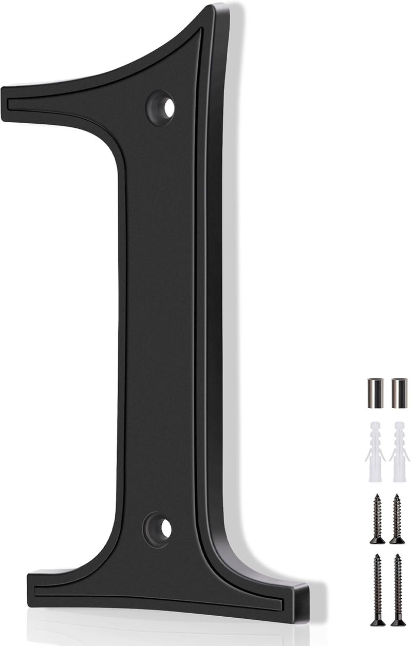 Emotionlite House Numbers 1, House Address Numbers, Black Large Modern House Numbers for Outside, Metal Mailbox Number, 5" Zinc Alloy Style - Image 1