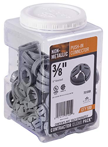 Halex – 3/8 Inch – ½ Inch Knockout Non-Metallic Push in Connector – 75105B – 100 Per Pack – Gray - Image 1