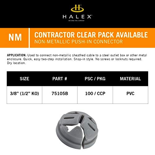 Halex – 3/8 Inch – ½ Inch Knockout Non-Metallic Push in Connector – 75105B – 100 Per Pack – Gray - Image 4