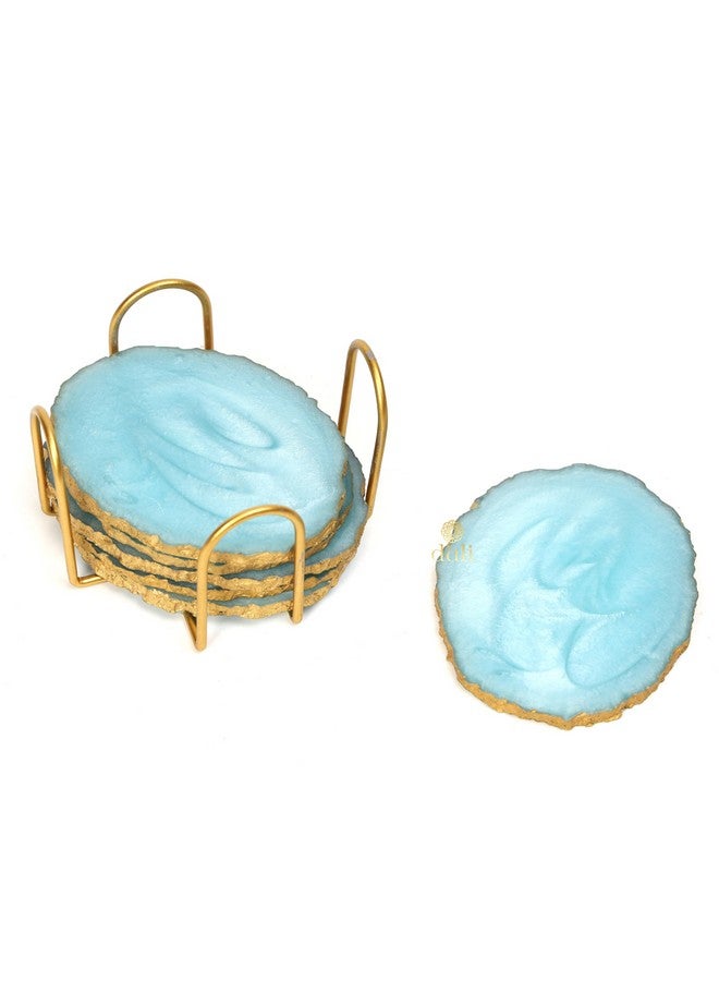 DULI Resin Coasters Set of 6 with Stand - Bar Wine Coasters for Table - Set of 6 Classy Yet Stylist Handmade Marble Stone Coaster Set with Holder (ResinCoasterW/G-Stand: Aqua) - Image 5