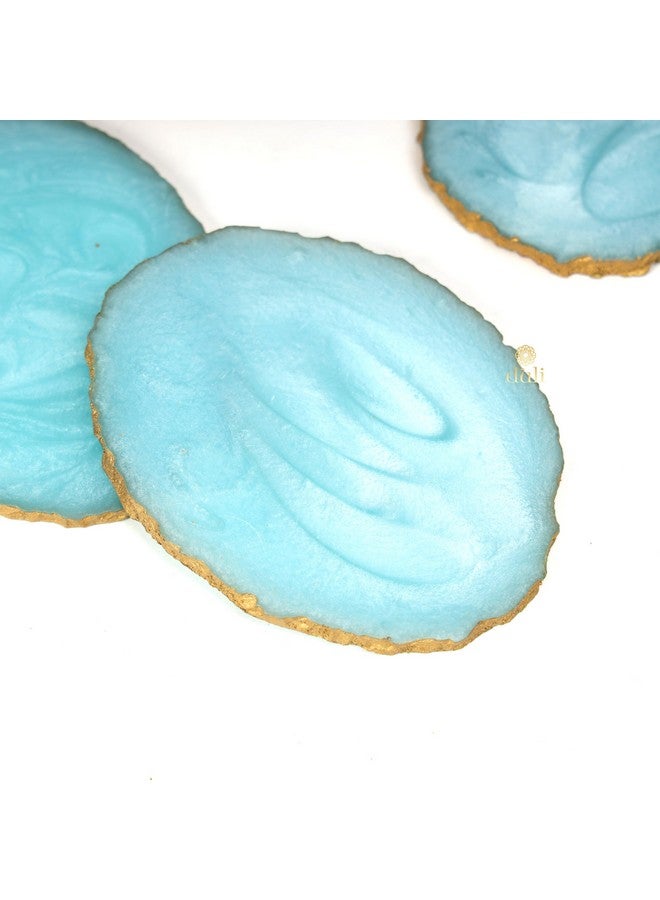 DULI Resin Coasters Set of 6 with Stand - Bar Wine Coasters for Table - Set of 6 Classy Yet Stylist Handmade Marble Stone Coaster Set with Holder (ResinCoasterW/G-Stand: Aqua) - Image 3