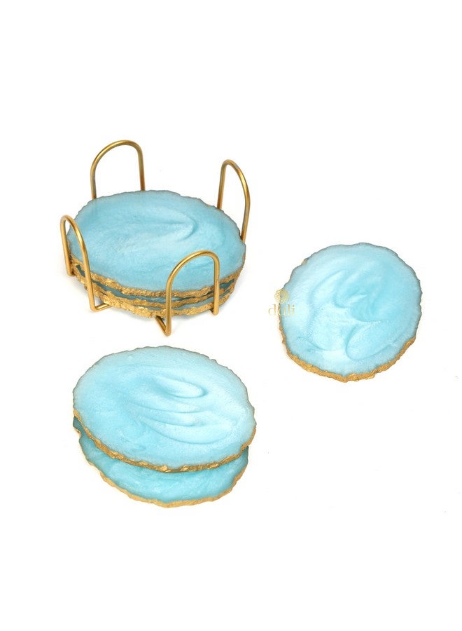 DULI Resin Coasters Set of 6 with Stand - Bar Wine Coasters for Table - Set of 6 Classy Yet Stylist Handmade Marble Stone Coaster Set with Holder (ResinCoasterW/G-Stand: Aqua) - Image 4