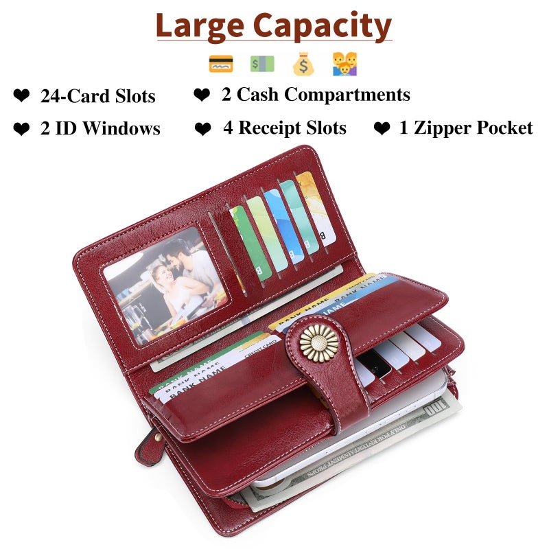 SENDEFN Wallets for Women Leather Credit Card Holder with RFID Blocking Large Capacity Wristlet - Image 2