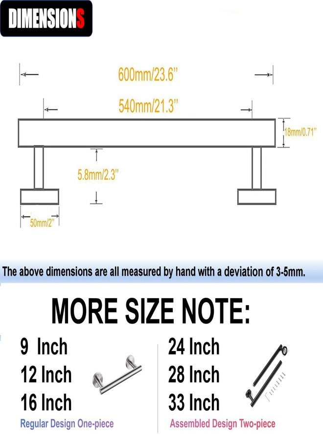 taun 24 Inch Towel Bar 2 Pack for Bathroom 9/12/16/24/28/33 Inch Kitchen Hand Towel Holder Brushed Nickel Stainless Steel 304 RUSTPROOF Wall Mount Towel Rod 2 of Pack (2, Brushed Nickel, 24 Inch) - Image 2