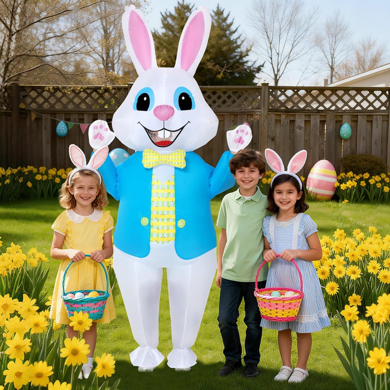 Stegosaurus Easter Inflatable Bunny Costume Adult, Funny White Rabbit Air Blow Up Costumes for Easter Party Men's Deluxe Bunny Costume Mascot Costume Cosplay Dress Up - Image 3