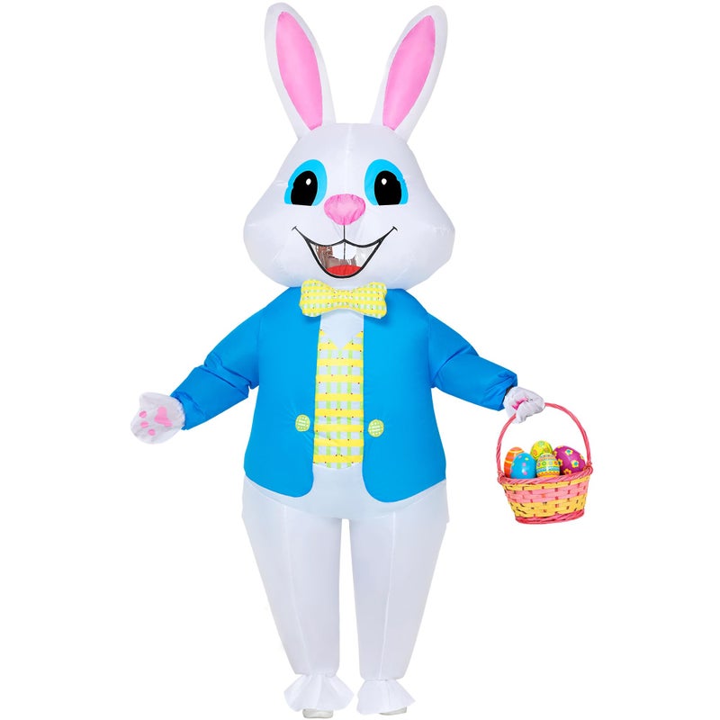 Stegosaurus Easter Inflatable Bunny Costume Adult, Funny White Rabbit Air Blow Up Costumes for Easter Party Men's Deluxe Bunny Costume Mascot Costume Cosplay Dress Up - Image 1