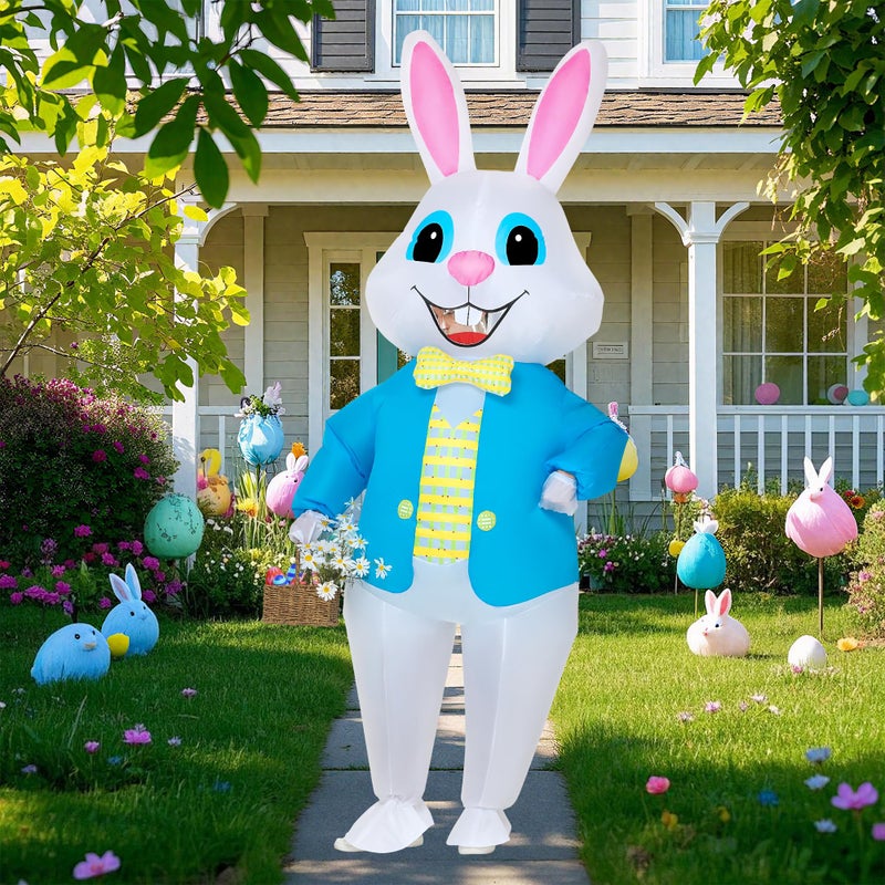 Stegosaurus Easter Inflatable Bunny Costume Adult, Funny White Rabbit Air Blow Up Costumes for Easter Party Men's Deluxe Bunny Costume Mascot Costume Cosplay Dress Up - Image 2