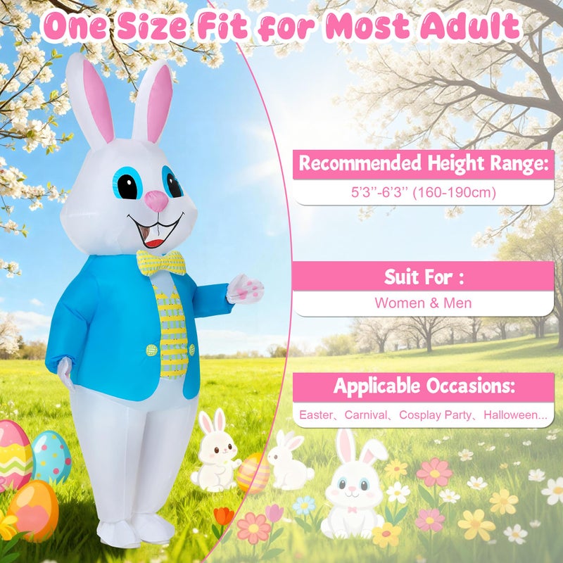 Stegosaurus Easter Inflatable Bunny Costume Adult, Funny White Rabbit Air Blow Up Costumes for Easter Party Men's Deluxe Bunny Costume Mascot Costume Cosplay Dress Up - Image 4