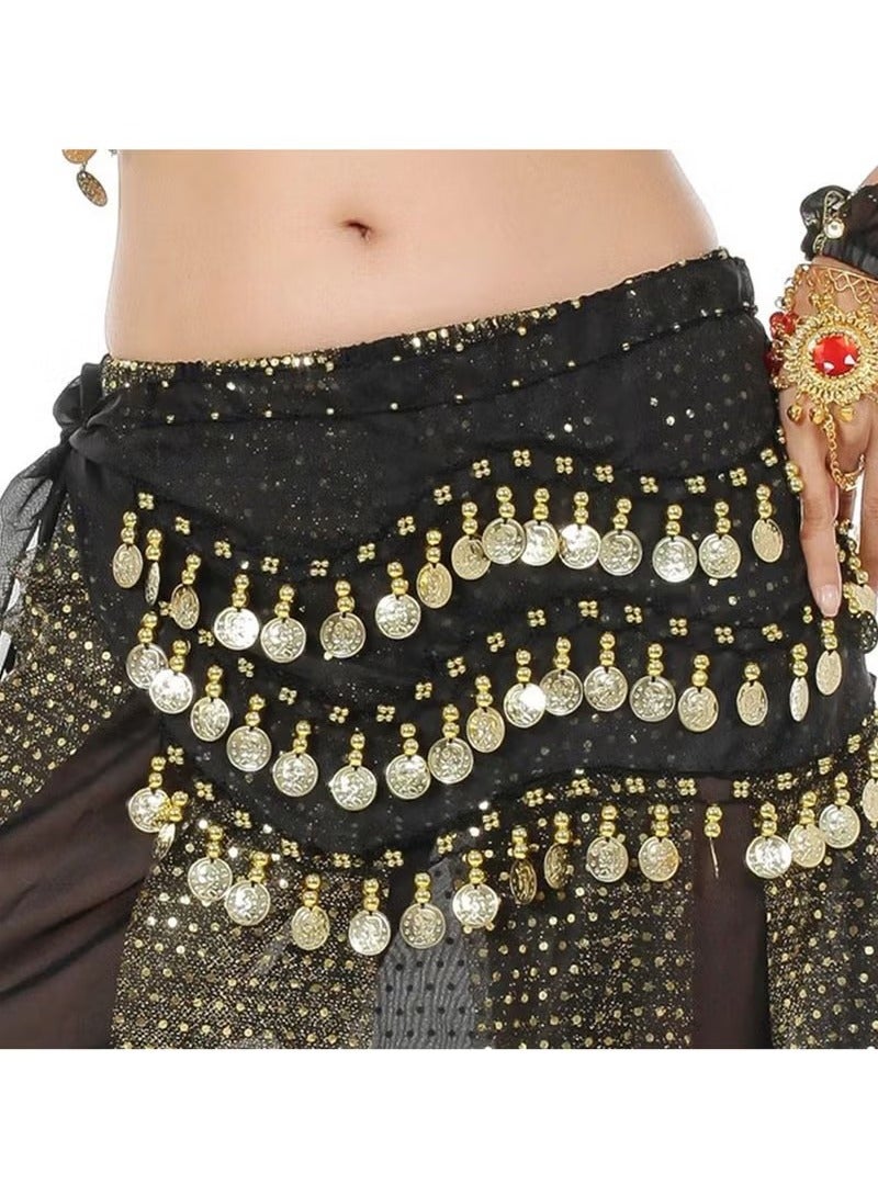وشاح الورك لرقصة البطن وحزام الخصر مع عملات ذهبية - Image 4