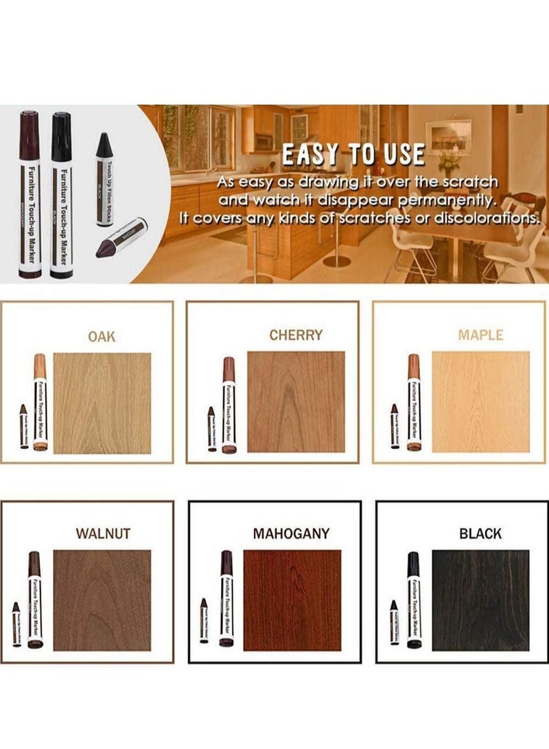 XiuWoo Total Furniture Repair System - 17Pc Scratch Restore Touch-Up Kit Felt Tip Markers, Wax Stick Crayons - Image 3