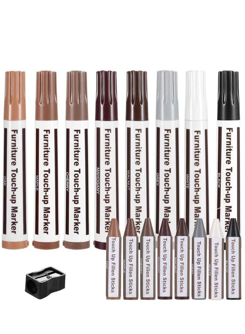 XiuWoo Total Furniture Repair System - 17Pc Scratch Restore Touch-Up Kit Felt Tip Markers, Wax Stick Crayons - Image 1