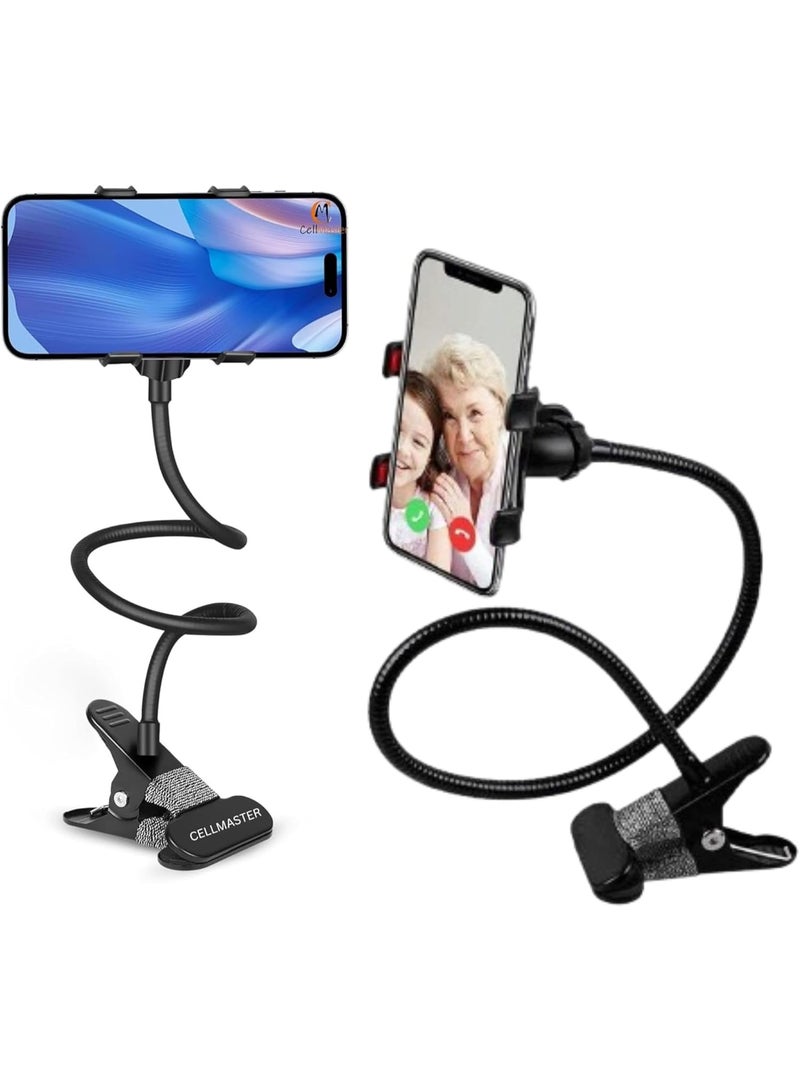 Metal 360 Degree Flexible Portable Foldable -Lazy Stand Bracket Cell Phone Holder/Gooseneck Long Arm Clip Mobile Stand for Table Mobile Stand for Bed Office - Image 1