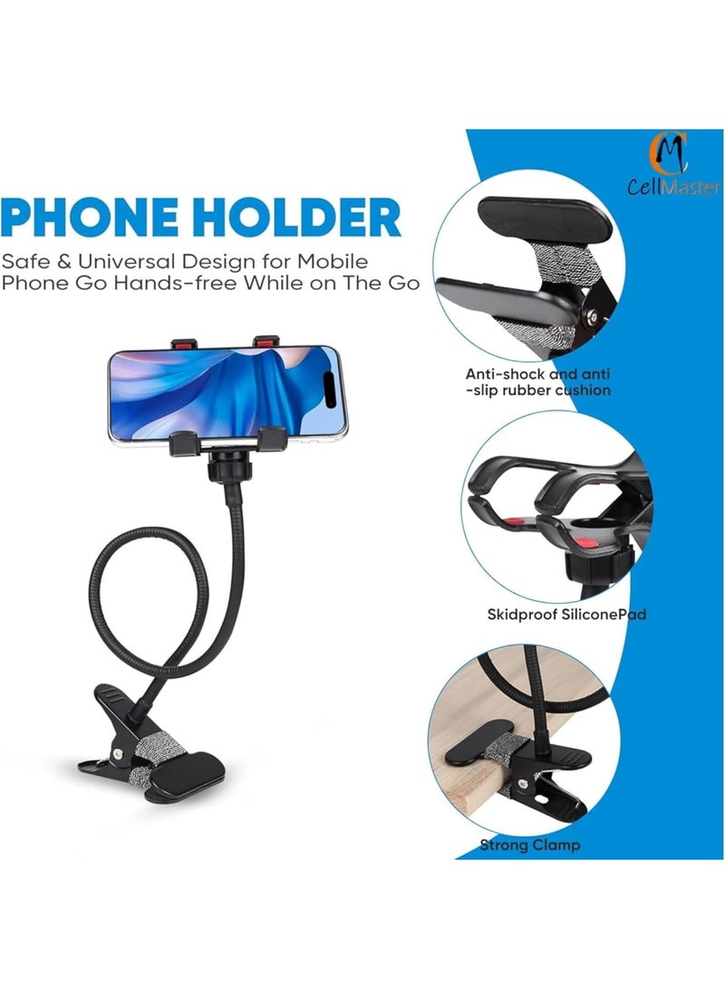 Metal 360 Degree Flexible Portable Foldable -Lazy Stand Bracket Cell Phone Holder/Gooseneck Long Arm Clip Mobile Stand for Table Mobile Stand for Bed Office - Image 2